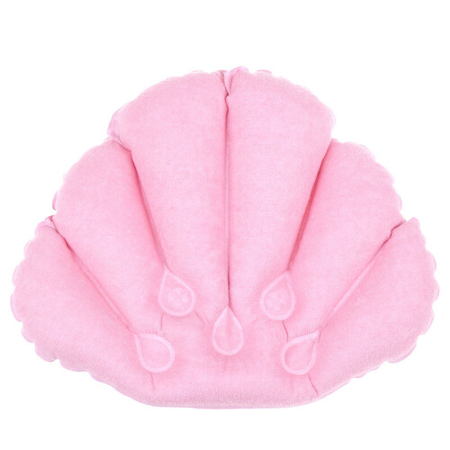 (pink) Home Spa Inflatable Bath Pillow Cups Shell Shaped Neck Bathtub Cushion