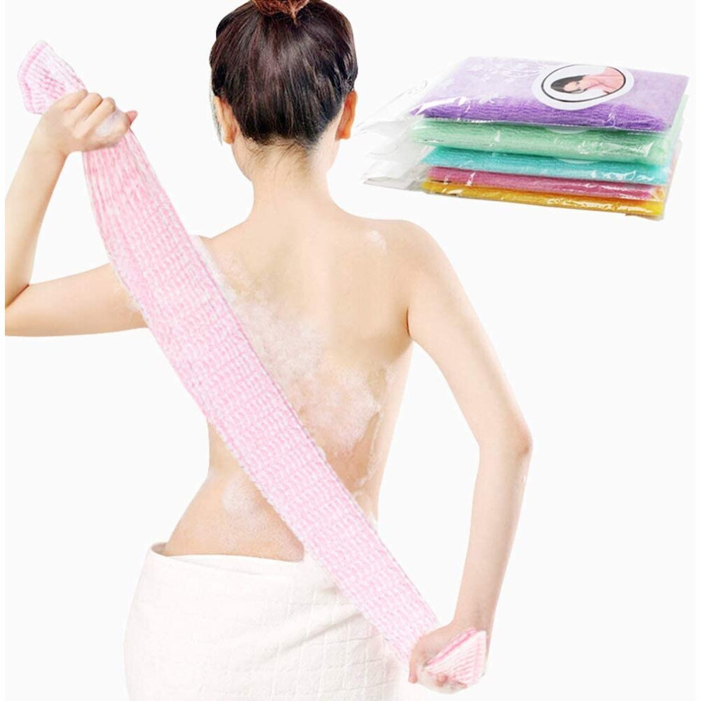 5 Pcs Extra Long 90cm Japanese Exfoliating Cloth Nylon Scrub Bath Towel, Body Shower Cleaning Sponges