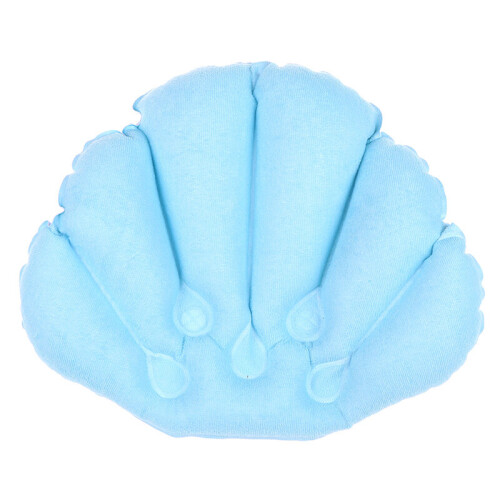 (blue) Home Spa Inflatable Bath Pillow Cups Shell Shaped Neck Bathtub Cushion
