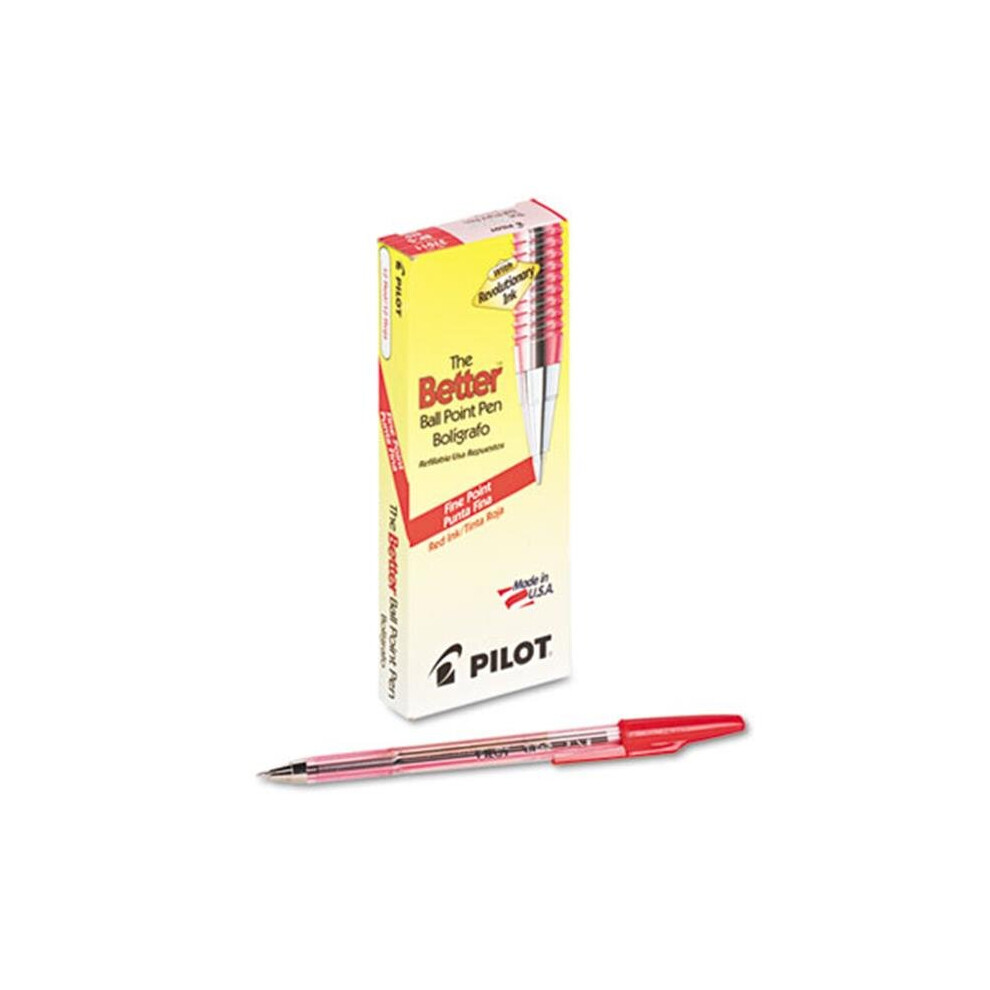 Pilot 37011 Better Ballpoint Stick Pen, Red Ink, Fine, Dozen