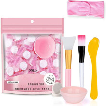 100 pcs Compressed Facial Mask Sheet Beauty DIY Disposable Mask Paper Natural Cotton Skin Care Wrapped Masks Normal Thick,Get a Small Mask Bowl,