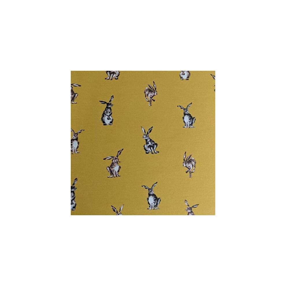 1m Mustard Yellow 100% Linen Fabric Shabby Animals Hare Digital Print Design for Upholstery, Curtains, Cushion