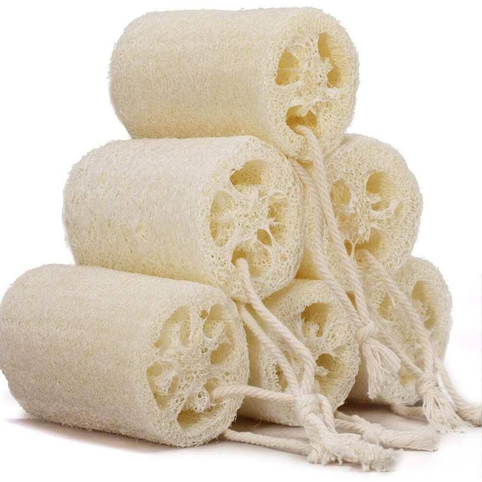 6 pack Natural Loofah Sponges Biodegradable Body Scrubbers, Exfoliating Loofah Bath Sponge Buff Away Dead Skin Smoother Great for Shower Scrubbing and
