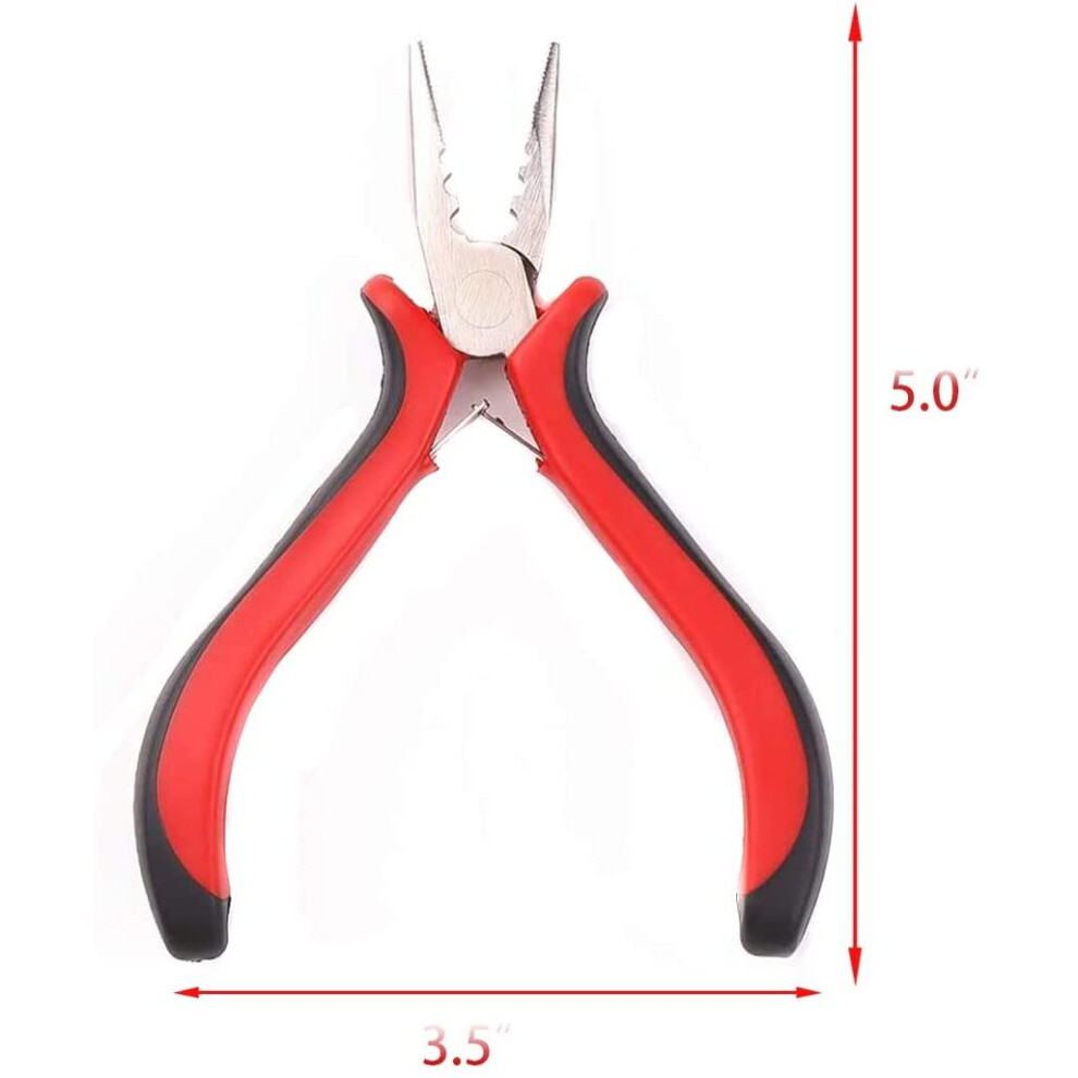 Koconi Unisex Not,Specified 5''Professional Hair Extension Tool Pliers Feather Linkies Micro Rings Extensions Removal Opening Pliers For Micro Beads 3 Holes Plier