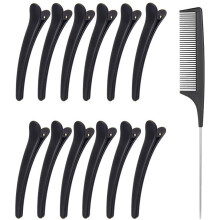 12pcs Sectioning Clips + 1pcs Antistatic Tail Comb, Hair Clamp Grips for Women Girls Hairdressing Styling Salon Tool (Clips & Comb Set)
