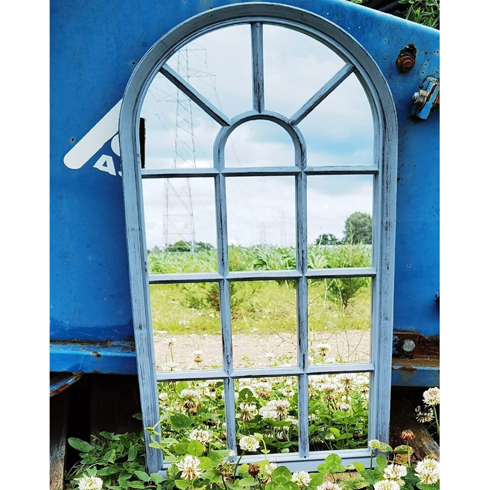 Biznest Window Style Wall Mirror Simply Stylish Decor 69X 34Cm Rustic Grey