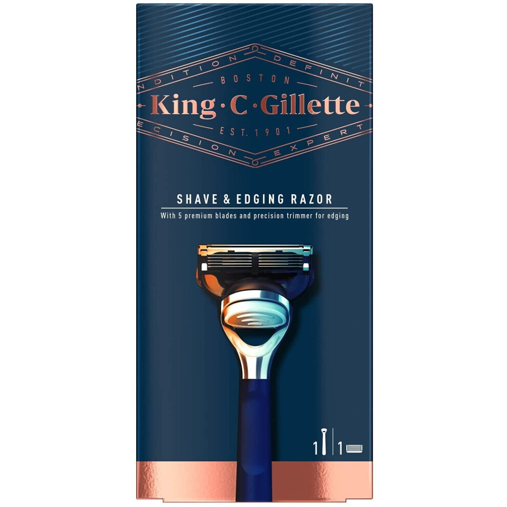 King C. Gillette Shave and Edging Razor for Men + 5 Premium Blades with Precision Trimmer, Gift Set Ideas for Him/Dad