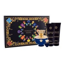 VERSACE DYLAN BLUE 4 PCS SET WOMEN: 3.4 EAU DE PARFUM SPRAY + 0.16 EAU DE PARFUM + 3.4 BODY LOTION + 3.4 SHOWER GEL