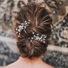 Handcess Bride Wedding Crystal Hair Pin Silver Pearl Bridal Hair Accessories Rhinestone Hair Pieces for Bride and Bridesmaids(Pack of 2) (Silver)