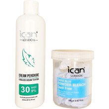 ICAN LONDON PROFESSIONAL CREAM PEROXIDE 30 VOL 9% 250 ML + RAPID BLUE POWDER BLEACH (JAR)80 G SET