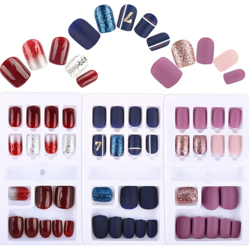 90 Pieces Removable Fake Nail Artificial Tips Set Full Cover for Short Decoration Press On Nails Art Fake Extension Tips