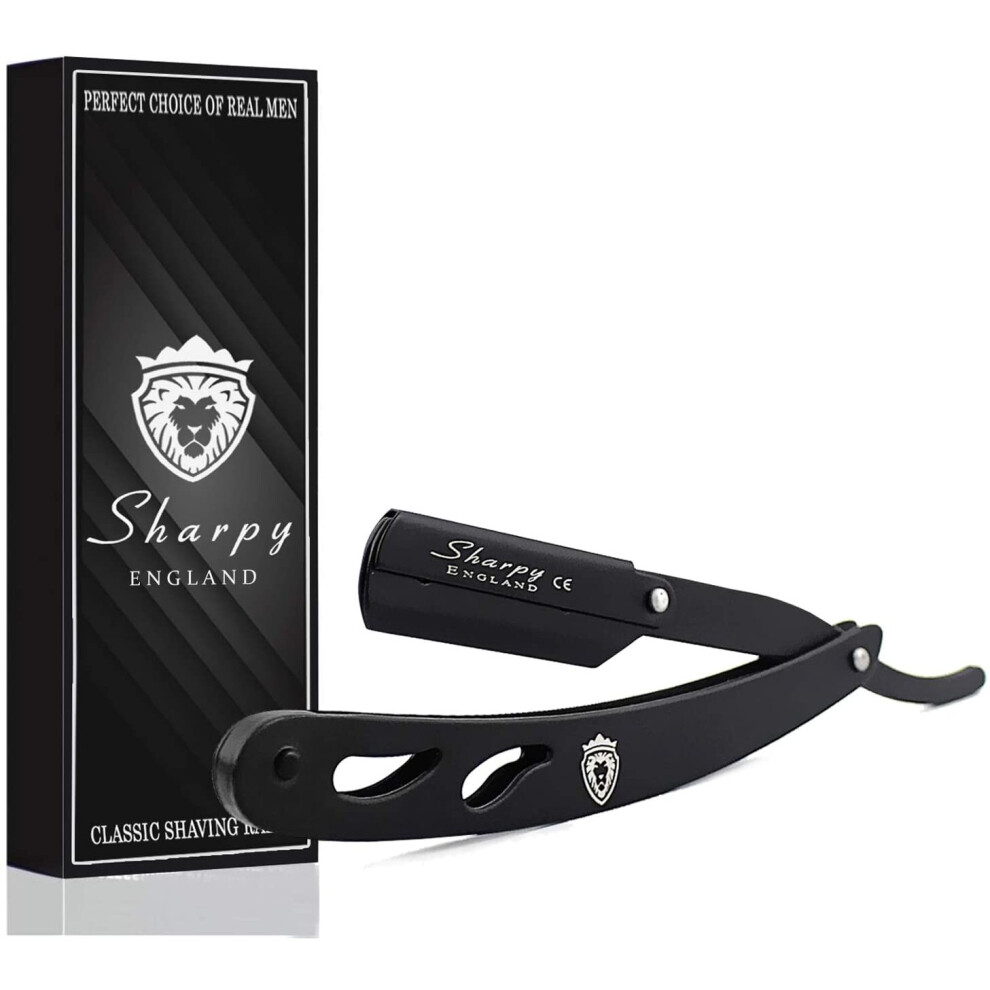 Sharpy Black Cut Throat Razor Kit - Matte Straight Razor Men - Professional Barber Shaving Razor For Men - Moustache & Beard Razor Men Shaving Kit