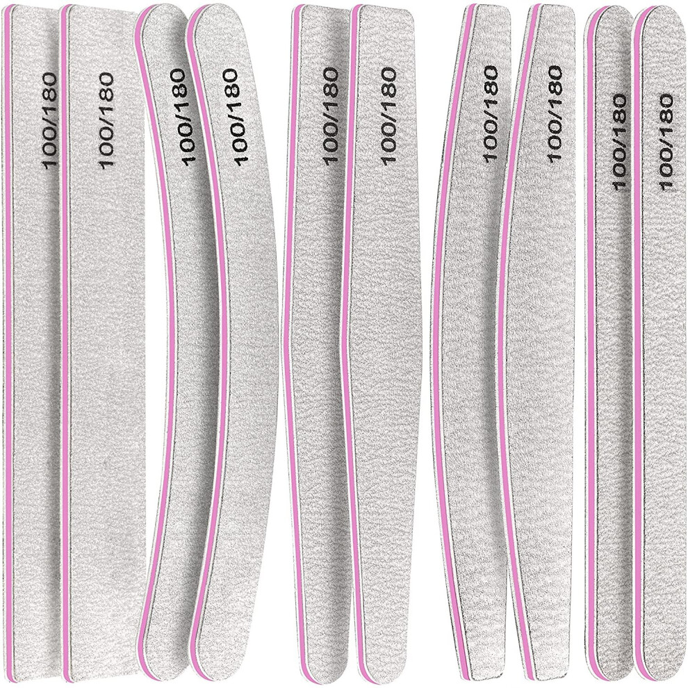 FANDAMEI 10 Pcs in 5 Shapes Professional Nail Files - 100/180 Grit Double Sided Emery Boards Gel Nail Files and Buffers, Nail Buffer Block Manicure