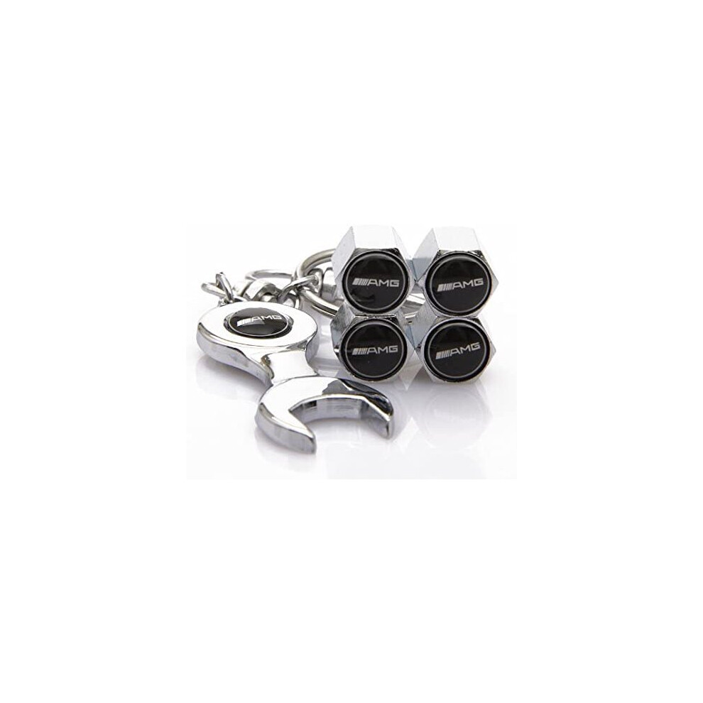 Set Of 4 Chrome Anti-Theft Car Tyre Air Dust Valve Stem Cap With Keyring Spanner For Mercedes Amg 6425718651674