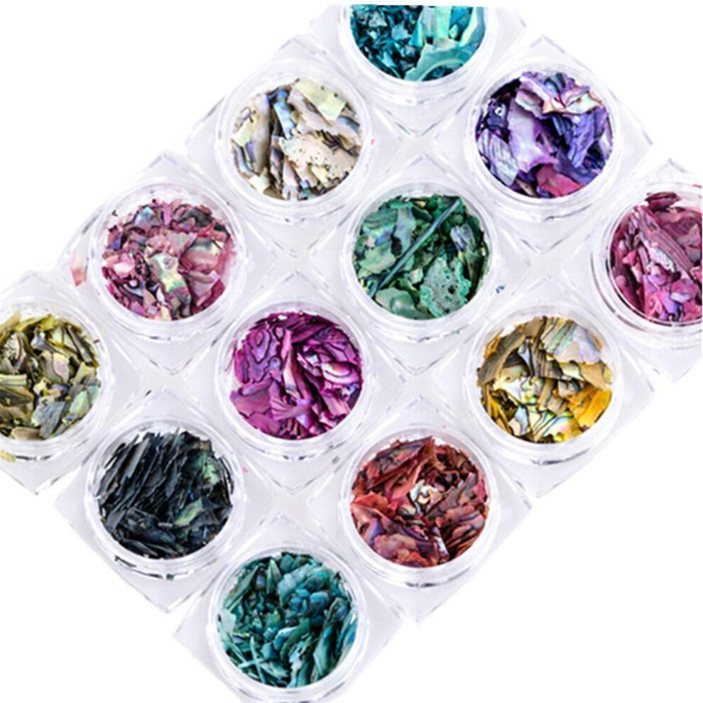 Yodooltly Irregular Abalone Seashell Slices, 12 Color 3D Nail Art Shell Piece Nail Patch Mermaid Flakes Nail Art Decoration Sequins Decals