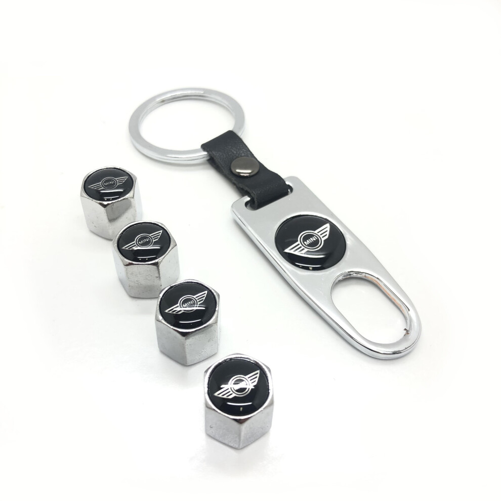 Set Of 4 Chrome Anti-Theft Car Tyre Air Dust Valve Stem Cap With Keyring Spanner For Mini Cooper-image-OPC-P8VSVXT-NEW