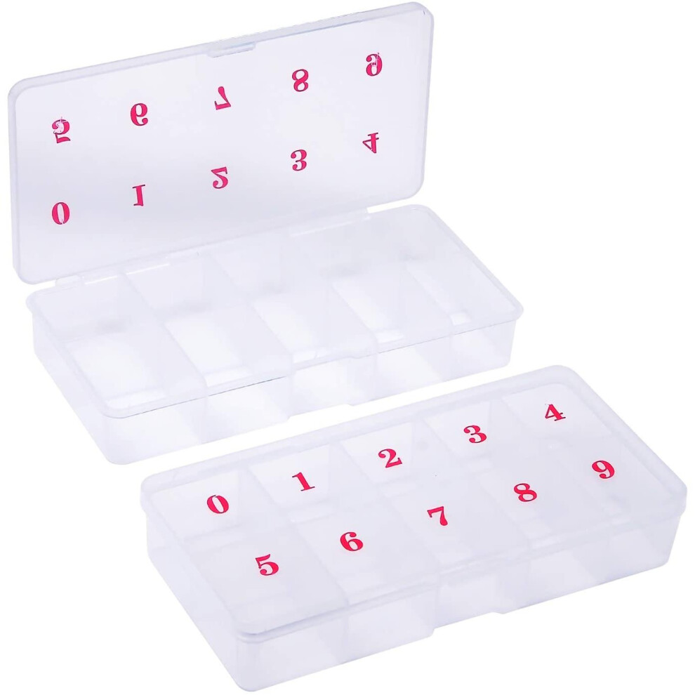 Cetornie 2 Pack 10 Spaces Compartments False Nail Art Tips Storage Box Nail Tips Container Plastic Nail Art Storage Box