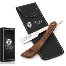 SHARPY Cut Throat Razor Kit - Wood Handle Straight Razor Men - Professional Barber Shaving Razor for Men - Moustache & Beard Razor Men Shaving Kit