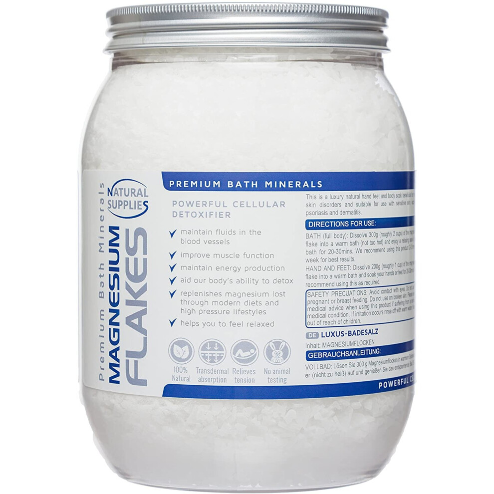 Natural Supplies Magnesium Flakes 1.2Kg, Premium Bath Salts Relaxing Therapy - (Magnesium Chloride Hexahydrate) - Resealable