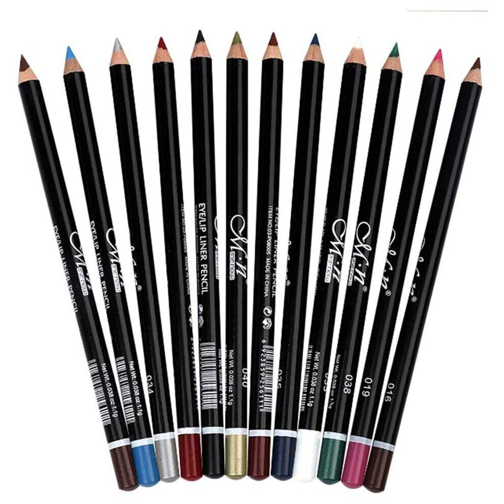 Kailisen 12 Colors Eyeliner Waterproof Lip Liner Pencil Eye Shadows Eyebrow Pencils Cosmetic Pen Coloring Set Makeup Kit