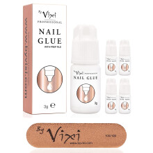 5 x 3g By Vixi EXTRA STRONG NAIL GLUE with FREE PREP FILE Clear Instant Dry Adhesive, Professional Salon Quality…