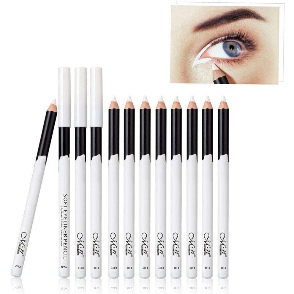 Ownest 12 Packs Professional Highlighter Eye Liner Pen, White Eyeliner Pencil Eye Liner Waterproof Long Lasting Eye Brighten