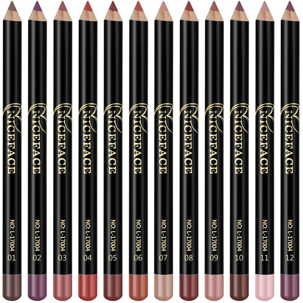 Minkissy 12Pcs Lip Liner Set 2-in-1 Matte Make Up Lip Liners Pencil Waterproof 12 Colors Lip Line for Women Lady Girls