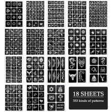 FOCCTS 353 Patterns Temporary Tattoo Stencil Set - 18 Reusable Sheets for Creative Body Art on Women, Teens & Kids
