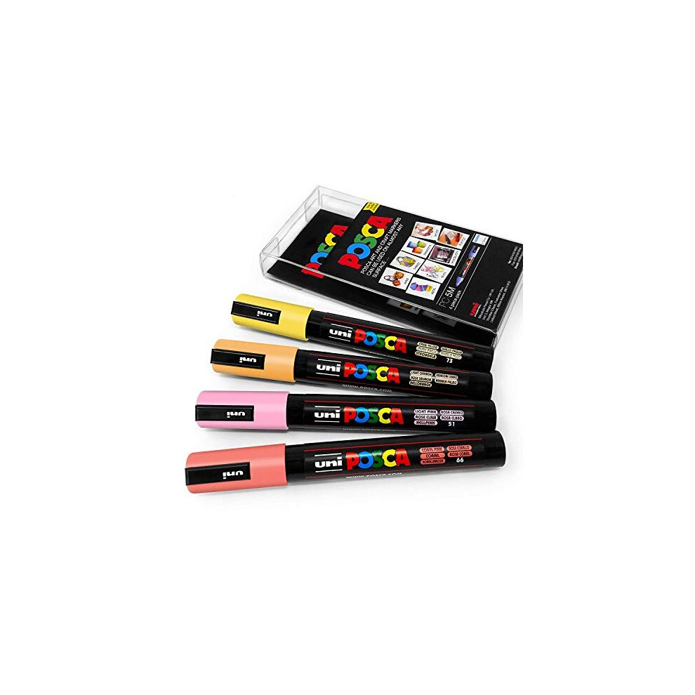 Uni POSCA - PC-5M Art Paint Markers - Set Of 4 - In Plastic Wallet - Warm Pastel