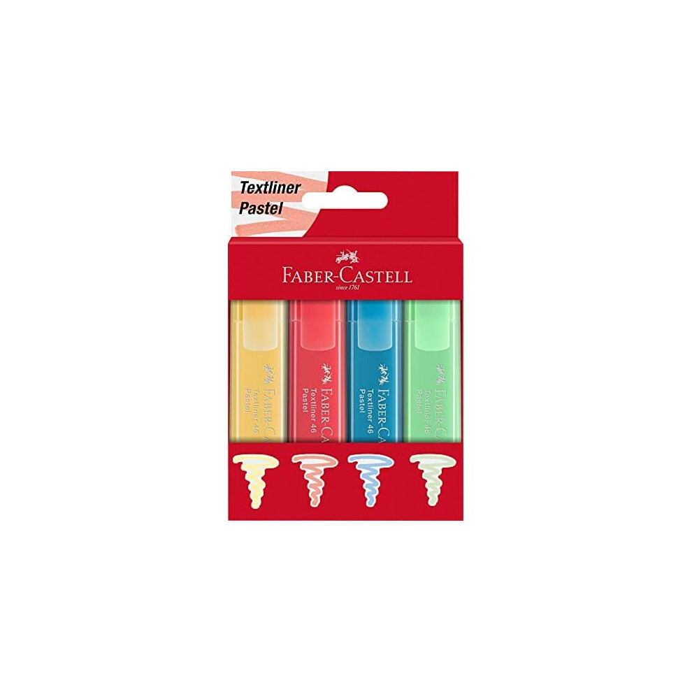 Faber-Castell Textliner 46 Pastel Highlighter Pens - Box of 4, 254624