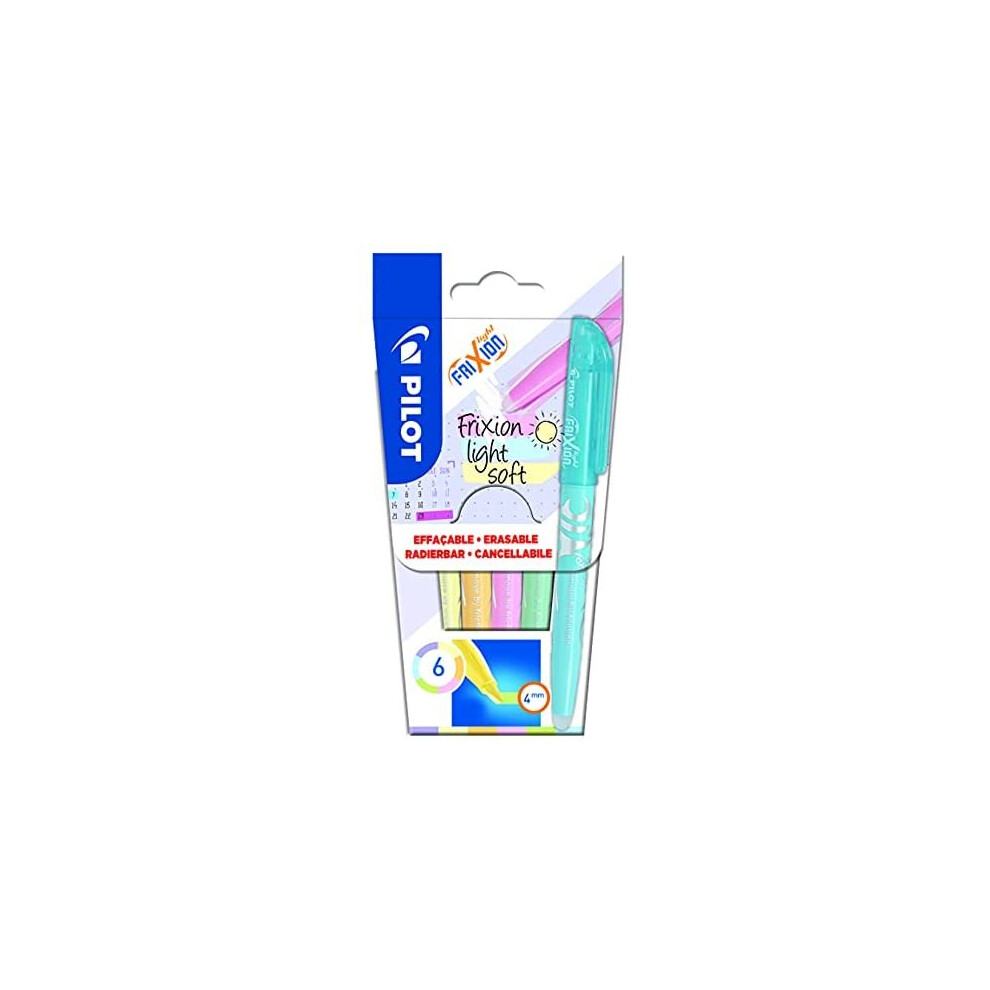 Pilot FriXion Light Soft Erasable Highlighters Set of 6 (Pastel Pink, Yellow, Purple, Blue, Orange, Green)