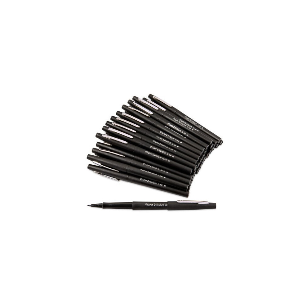 Papermate Black Flair Fibre Tip Pens 0.8mm Line Pen (12)