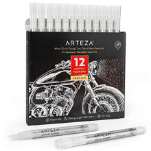 Arteza White Acrylic Paint Pens, Set of 12 – Quick-Dry, Water-Based Markers for Metal, Canvas, Rock, Wood, Plastic
