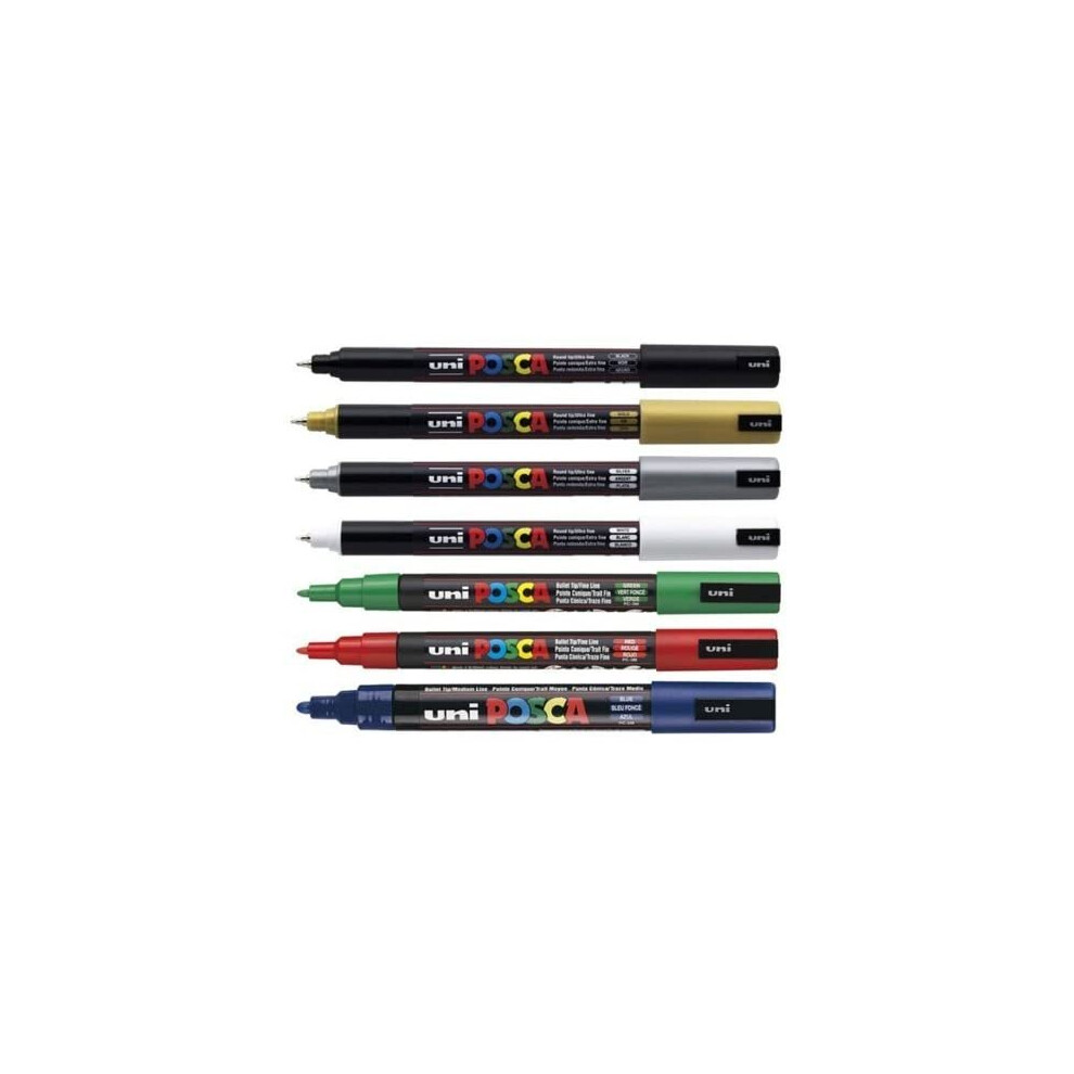 Uni-Ball Uniball POSCA Mixed Pack of 7 Marker Pens. Mixed colours and sizes.