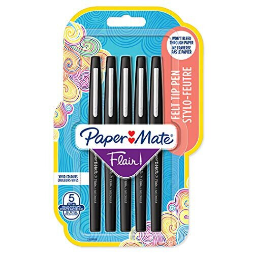 Paper Mate Paper Mate Flair Felt Tip Pens | Medium Point (0.7mm) | Black | 5 Count