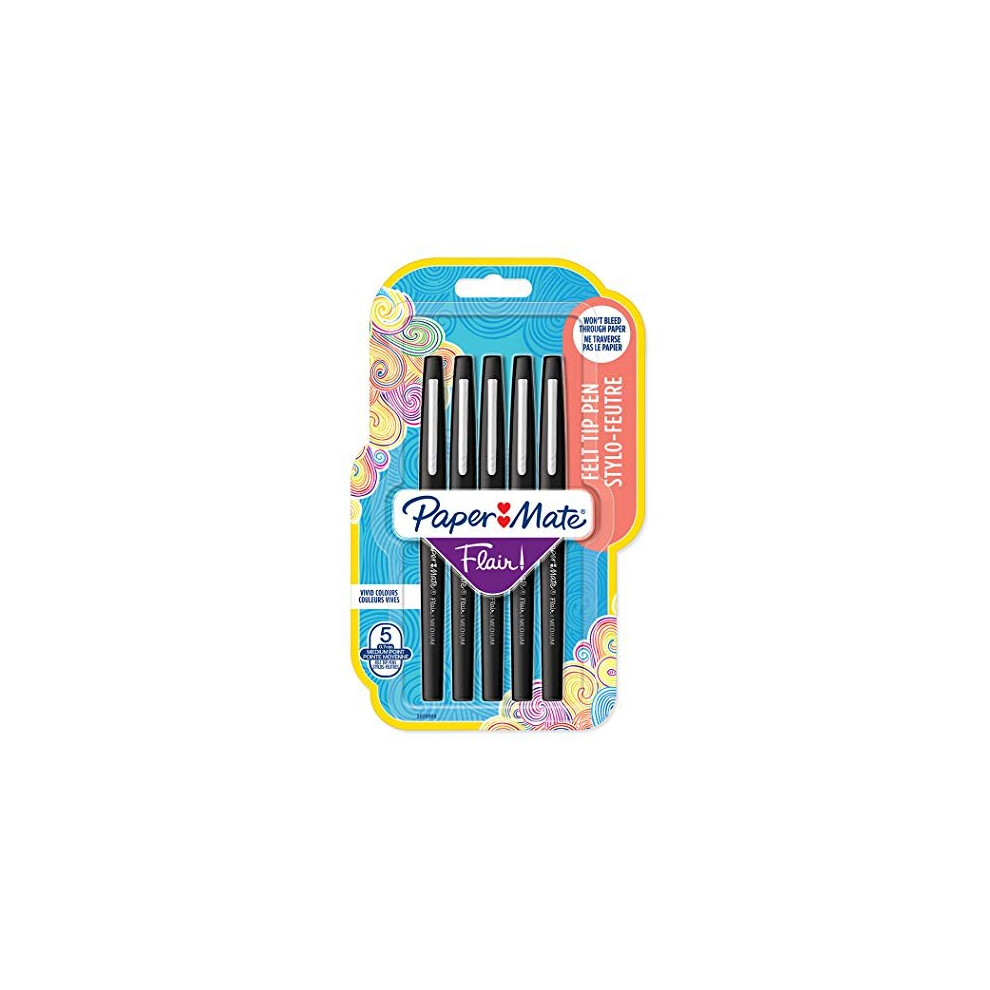 Paper Mate Flair Felt Tip Pens | Medium Point (0.7Mm) | | 5 Count Black