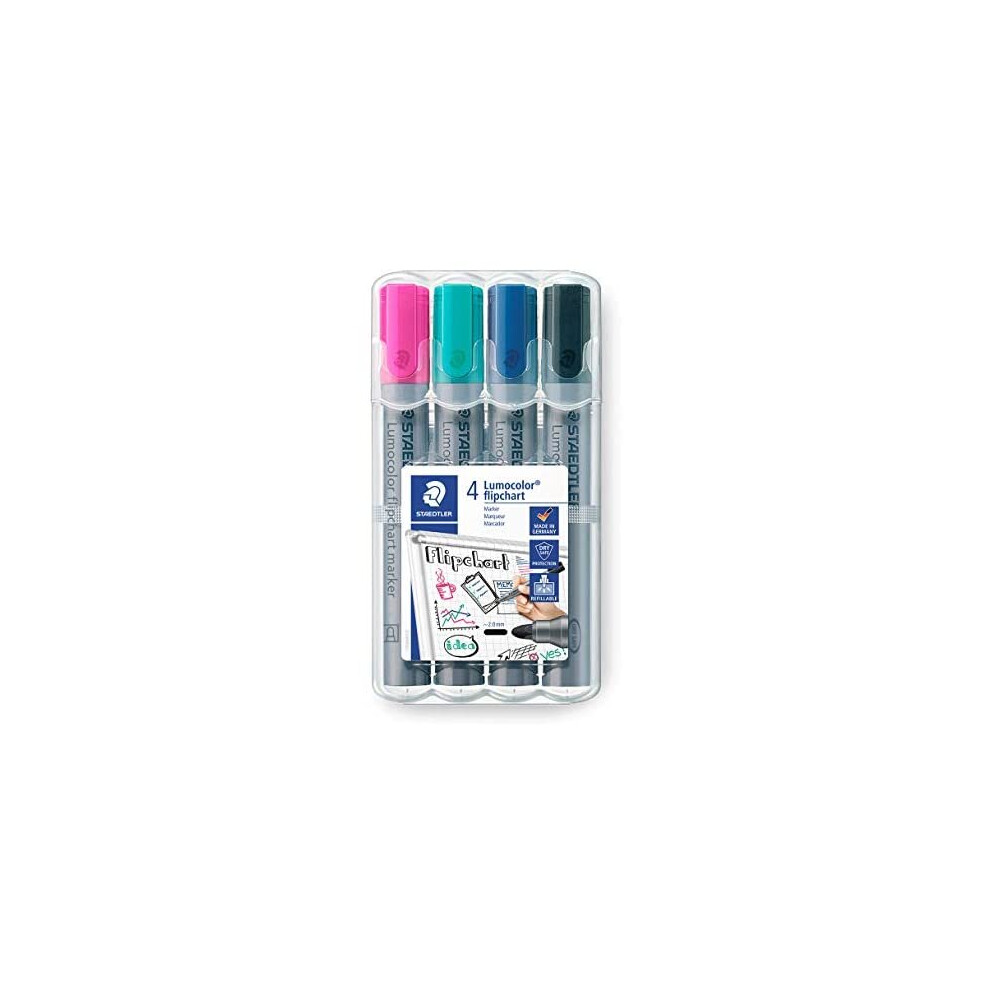 STAEDTLER 356 WP4-1 Lumocolor flipchart markers, desktop box of 4 assorted colours, bullet tip