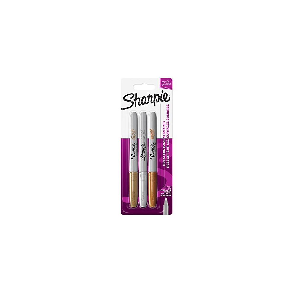 Sharpie Fine Point Permanent Marker - Assorted Metallic Colours (Pack of 3)