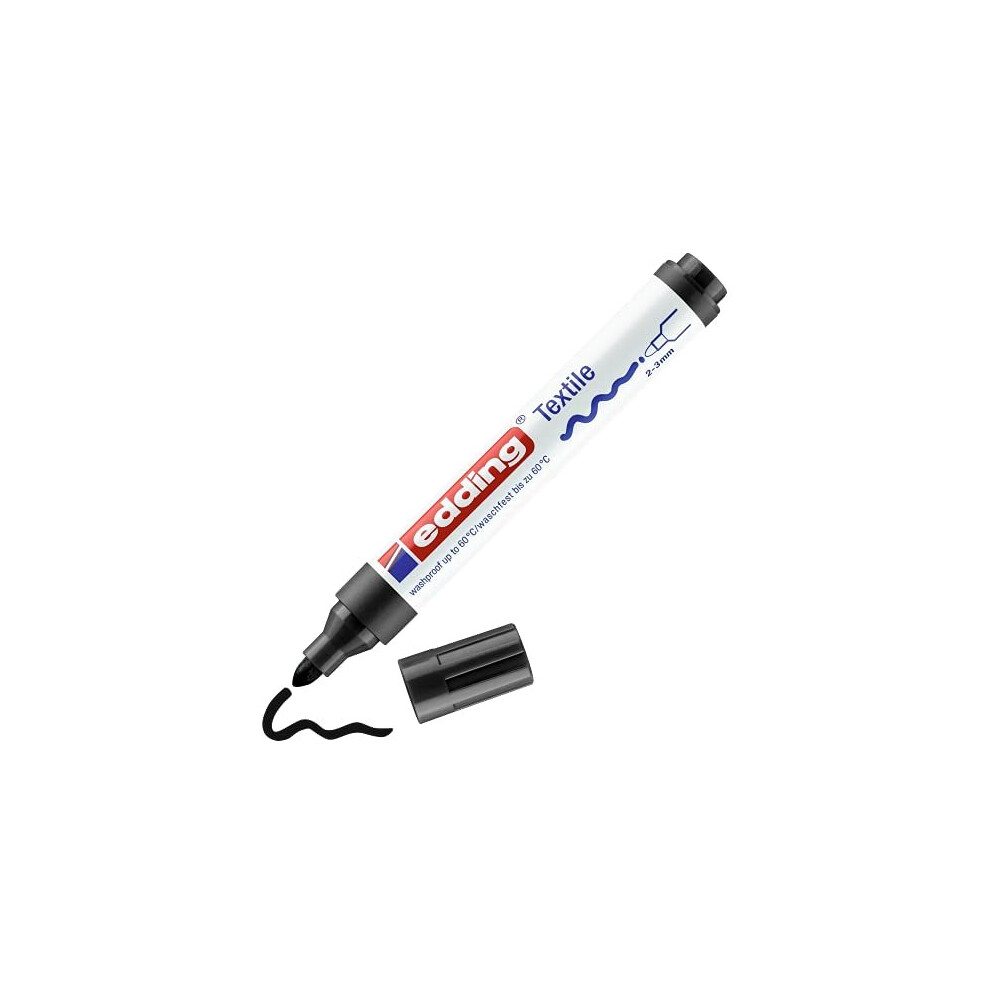edding 4500 Textile Marker - Black - 1 Pen - Round Nib 2-3 mm - Permanent Fabric Markers for Drawing on Textiles, Wash-Resistant Up To 60 C - Ma
