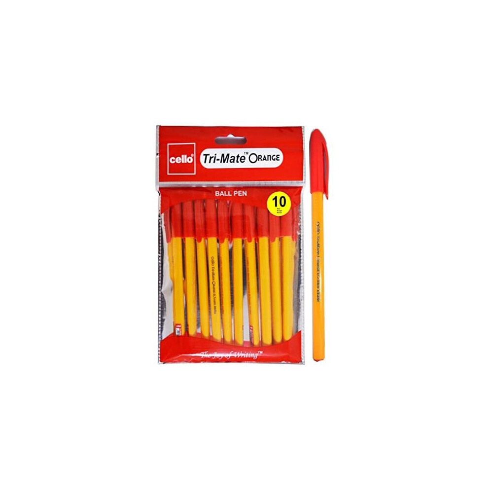 Cello Tri-Mate Orange Fancy Ballpoint Pens Medium Point (Red, Pack Of 10)