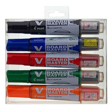 Pilot Begreen Recycled V Board Master Whiteboard Marker Chisel 2.2-5.2 mm Tip - Black/Red/Blue/Green/Orange, Wallet of 5