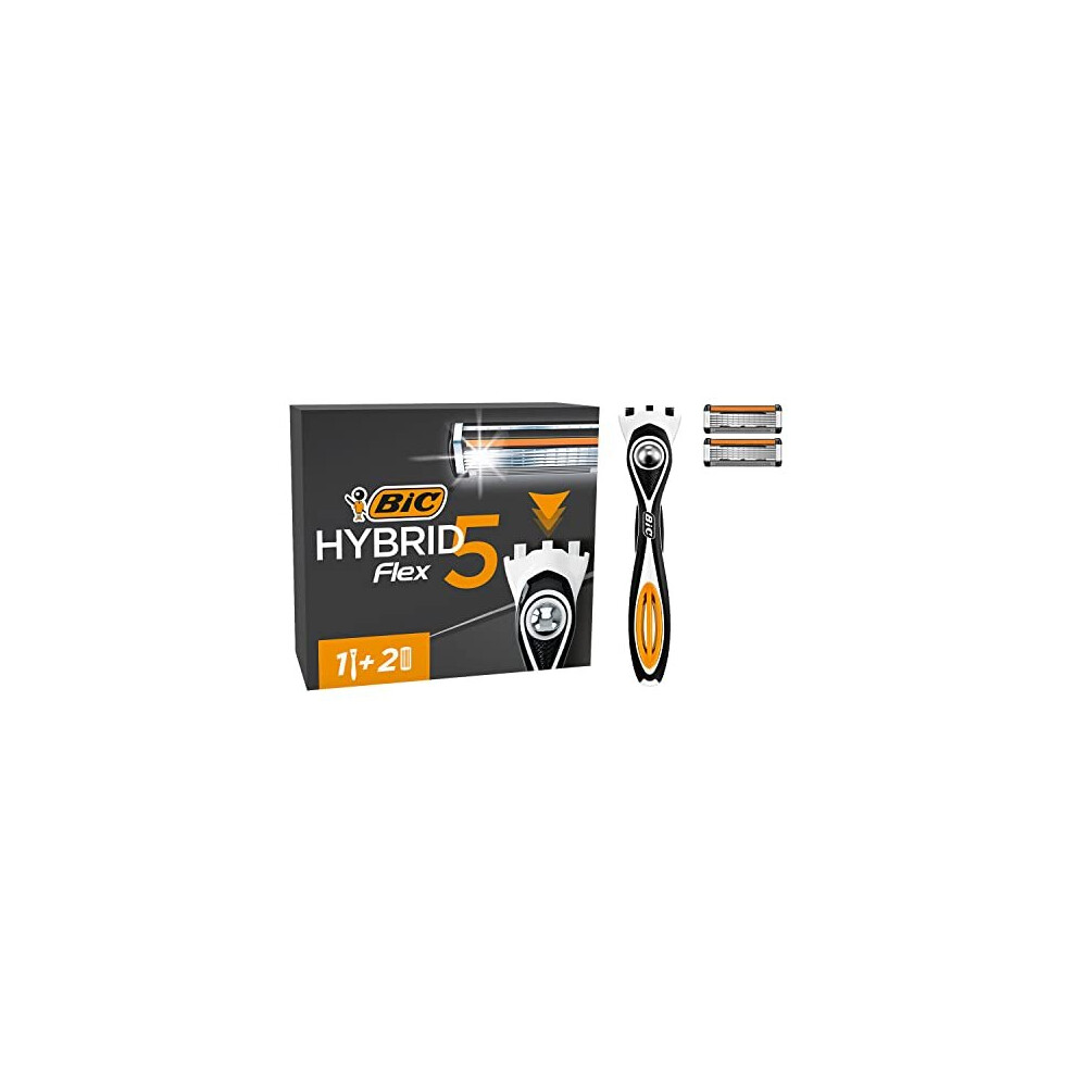 BIC Hybrid 5 Flex Refillable Men's Razor Kit, Handle and Nano-Tech Titanium 5-Blade Refills - Box of 1+2