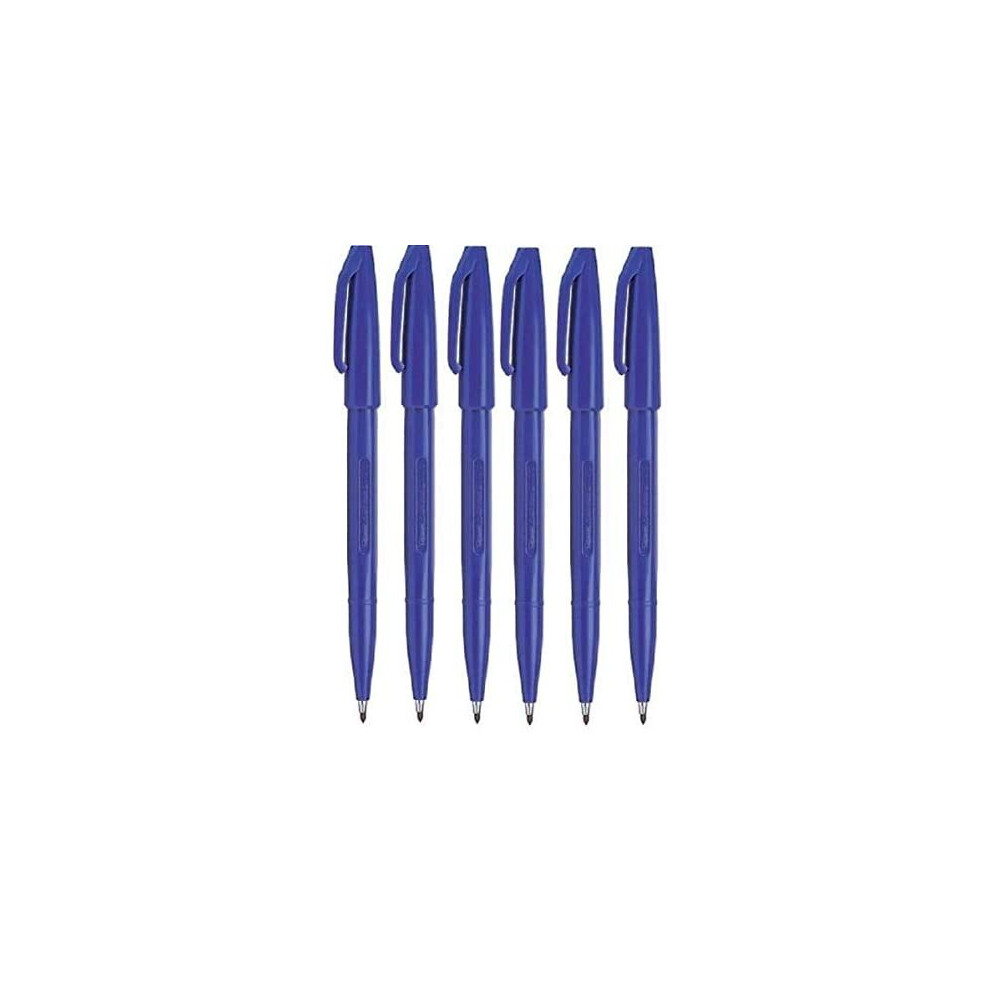 Pentel Blue Original Sign Pen S520 Fibre Tip Marker Pens Colour Fineliner 2Mm Nib 1Mm Line Width (Pack Of 6)