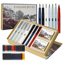 Calligraphy Pen Set, 7 Calligraphy Fountain Pens with Different Nibs and 40 Ink Cartridges, Calligraphy Set for Beginners- MU-09