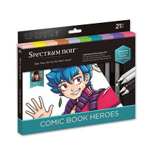 Crafters Companion Manga & Comic Book Heroes Multicoloured Premium Adult Colouring & Art Set Complete Kit Colouring Pens, Art Liners, Printed Art