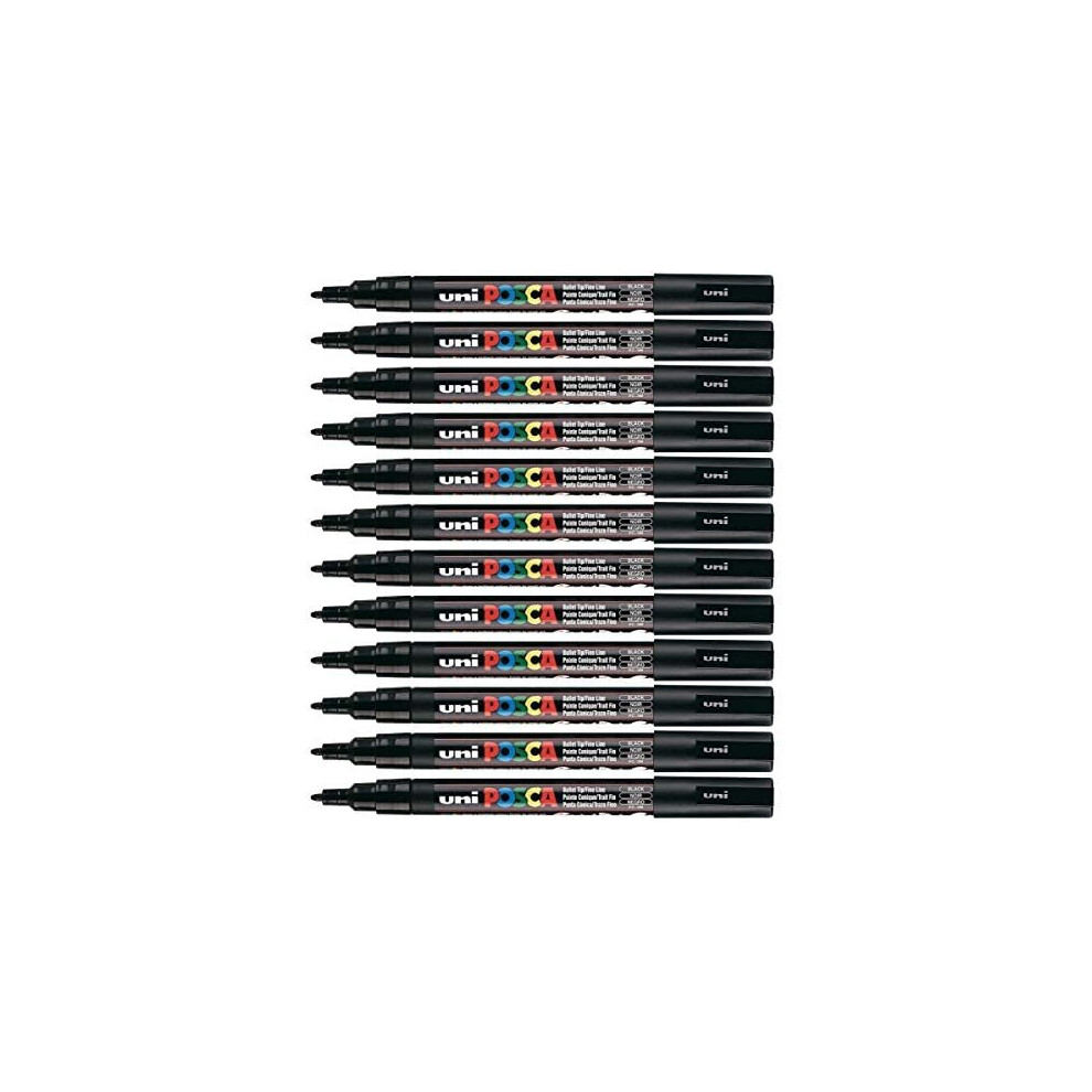 uni-ball Posca PC3M Marker Fine Tip Line Width 0.9-1.3 mm Ref 9002000 - Black, Pack 12