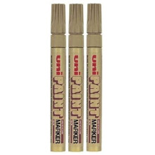 Uni Colour Medium (2.2-2.8mm) PX-20 Gold Oil Paint Marker Pen Metal Glass Wood Plastic Stone Outdoor mm Metal Bullet Nib Tip (Pack Of 3)