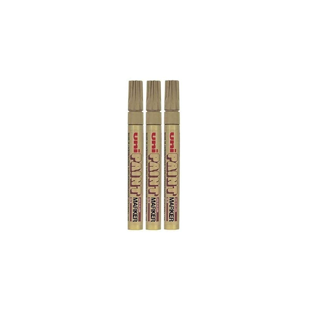 Uni Colour Medium (2.2-2.8mm) PX-20 Gold Oil Paint Marker Pen Metal Glass Wood Plastic Stone Outdoor mm Metal Bullet Nib Tip (Pack Of 3)