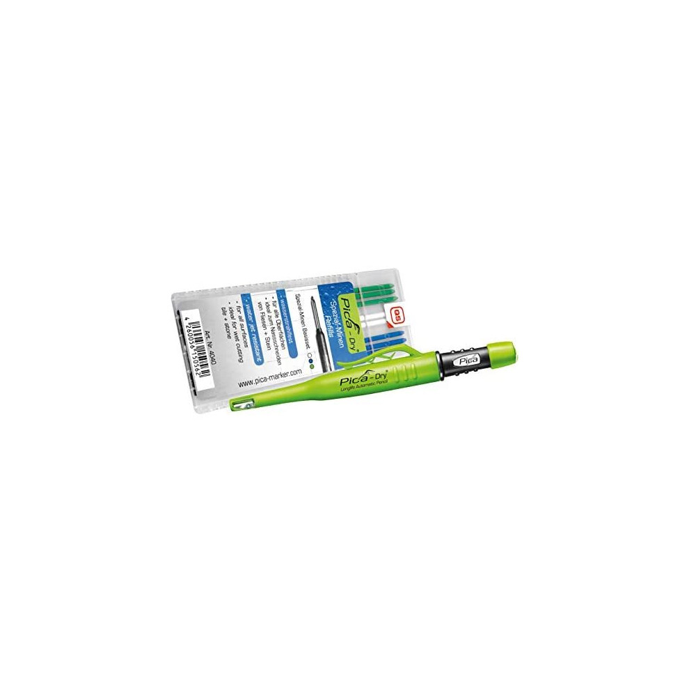 Pica 3030 + 4040 Dry Pen Including Special Lead Base Set, Carpenter's Pencil, Green, Blue, White 788454731687