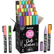 Pennarelli a gesso a punta fine (confezione da 30 - neon e pastello) - Pennarelli a gesso - Pennarelli cancellabili a secco per lavagne, cartelli